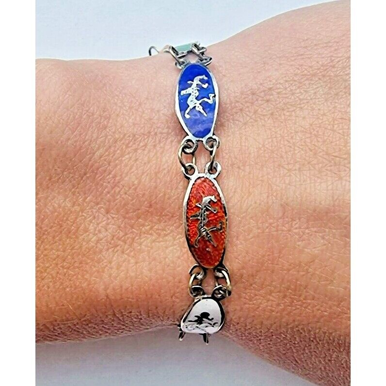 925 STERLING SILVER MULTI-COLORED ENAMEL BRACELET SKY