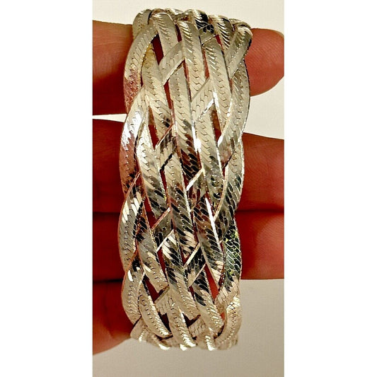 MILOR ITALY 925 STERLING SILVER WIDE WOVEN BRACELET SKY