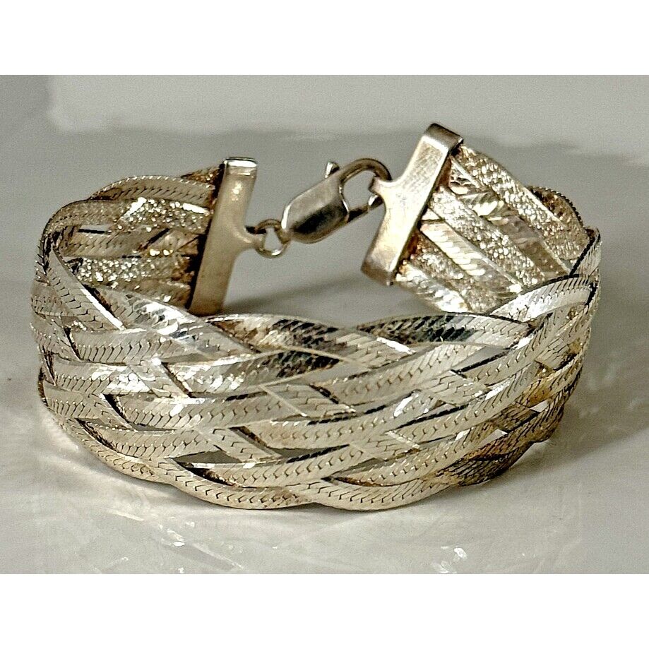 MILOR ITALY 925 STERLING SILVER WIDE WOVEN BRACELET SKY