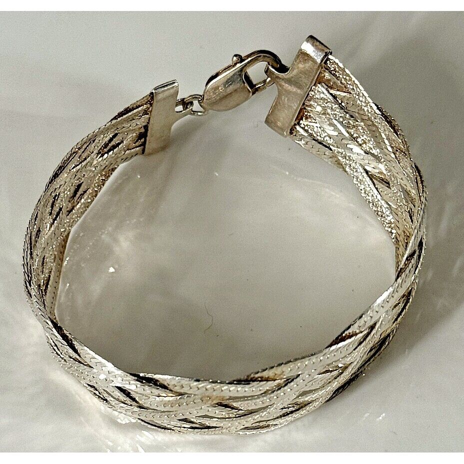 MILOR ITALY 925 STERLING SILVER WIDE WOVEN BRACELET SKY