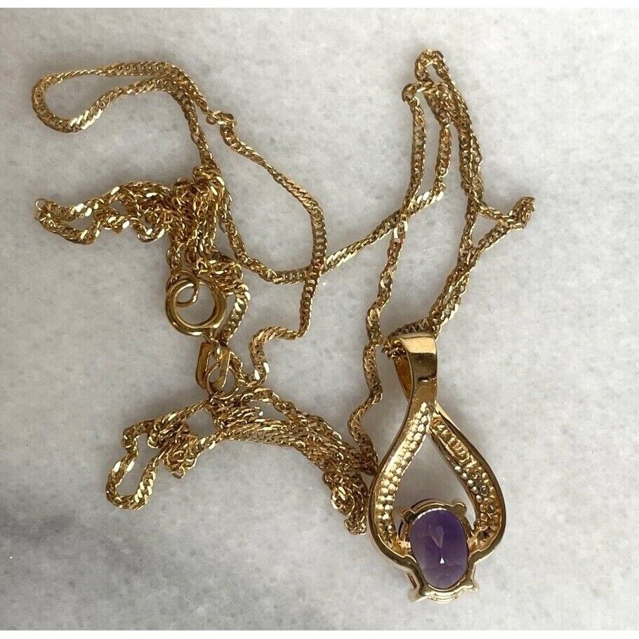 14K YELLOW GOLD  AMETHYST AND DIAMOND PENDANT NECKLACE SKY