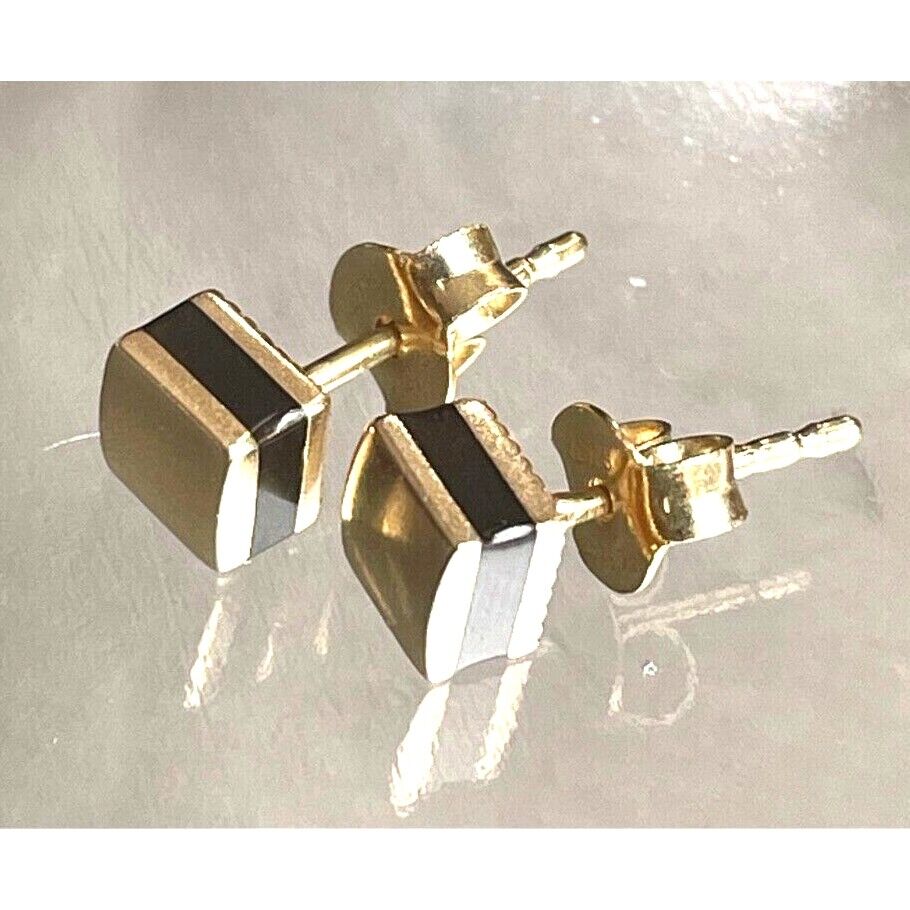 MIDAS 14K YELLOW GOLD AND ONYX STUD  EARRINGS SKY