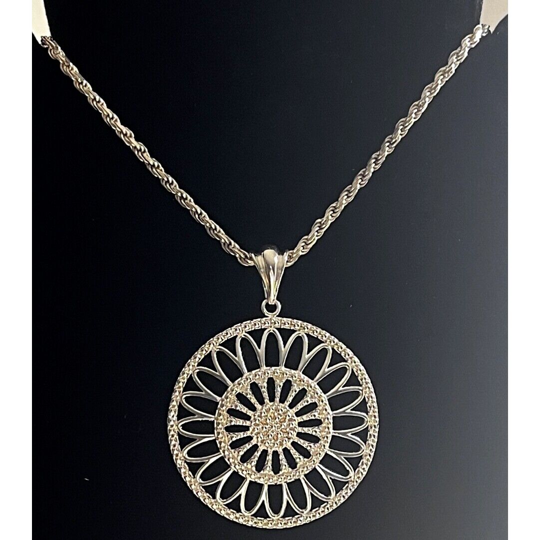 MILOR ITALY 925 STERLING SILVER ROUNDL LACE DESIGN PENDANT NECLACE SKY