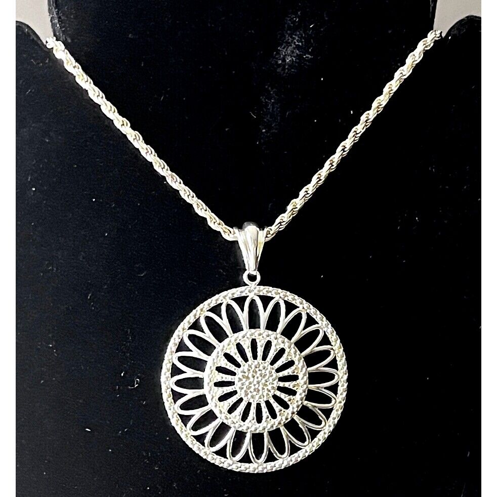 MILOR ITALY 925 STERLING SILVER ROUNDL LACE DESIGN PENDANT NECLACE SKY