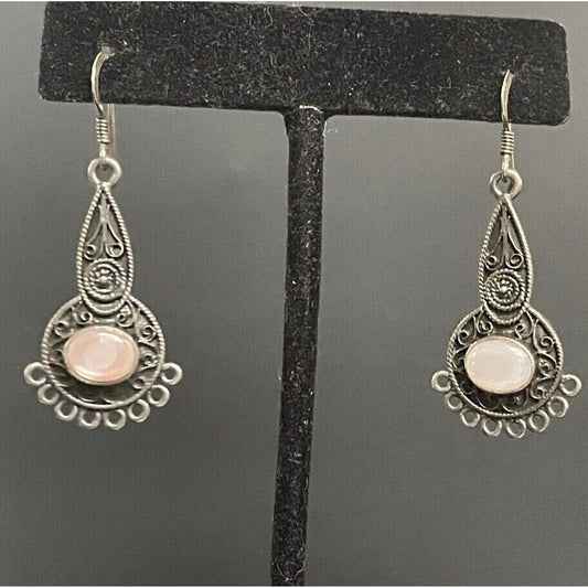 ORNATE 925 STERLING SILVER AND MOTHER OF PEARL DANGLE EARRINGS SKY