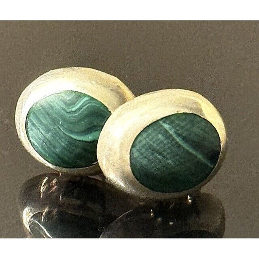 925 STERLING SILVER AND MALAHITE STUD EARRINGS SKY