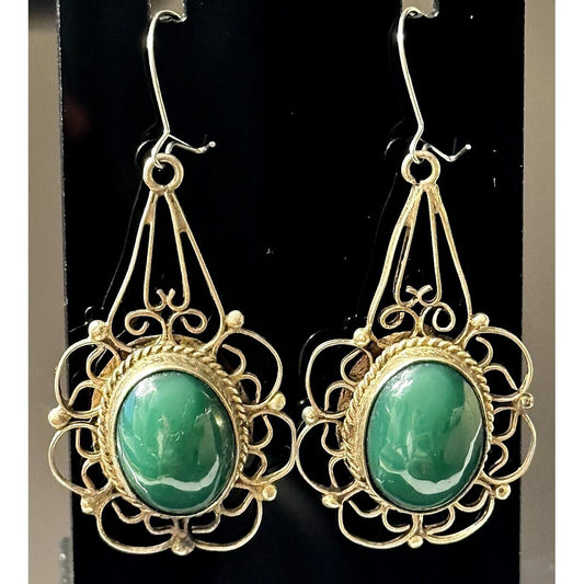 925 STERLING SILVER AND GREEN JADE LACY EARRINGS SKY