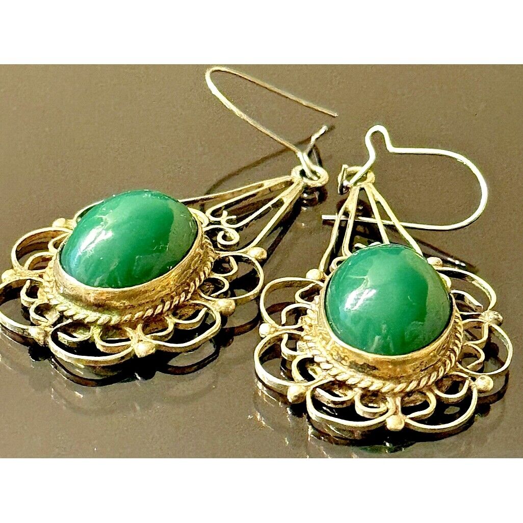 925 STERLING SILVER AND GREEN JADE LACY EARRINGS SKY