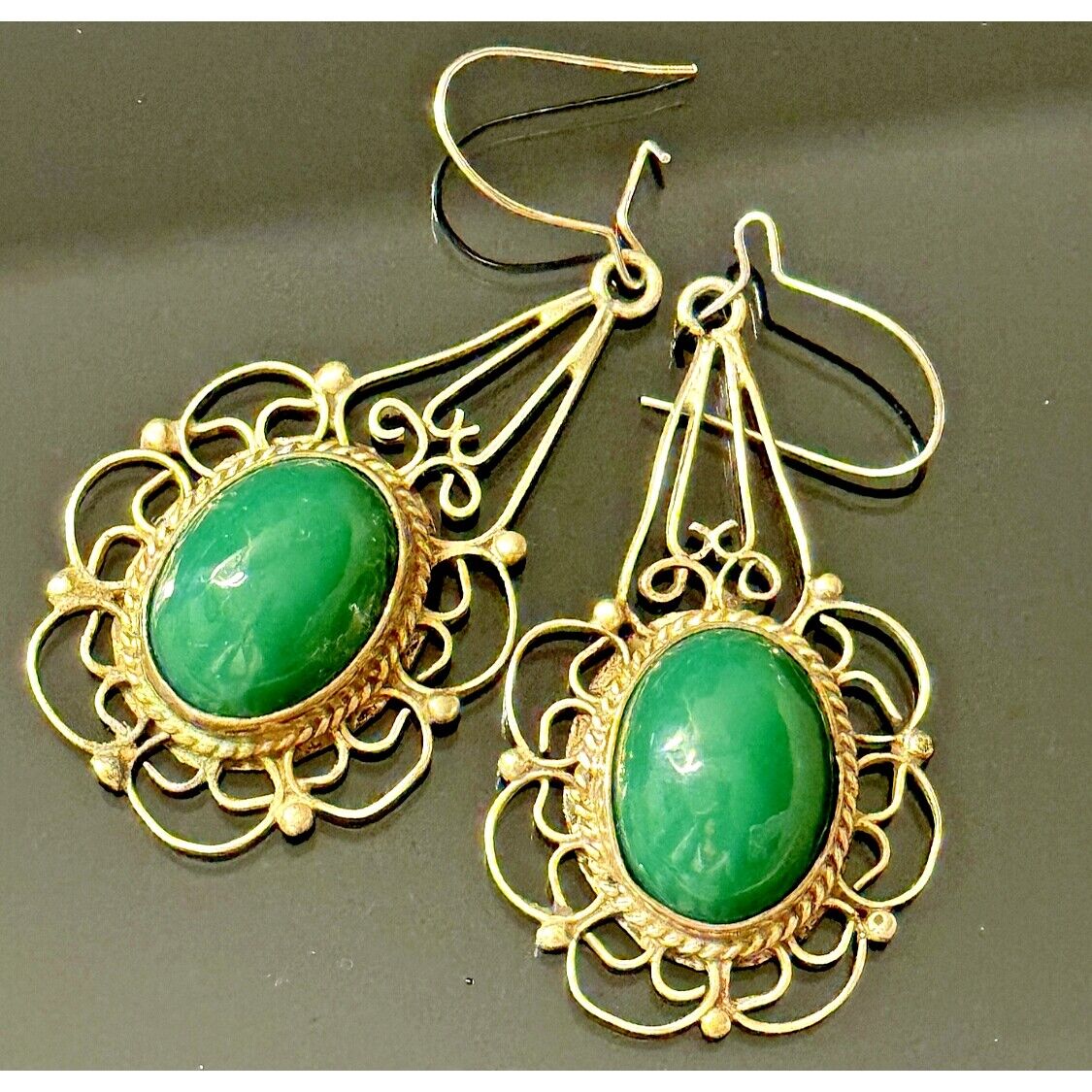 925 STERLING SILVER AND GREEN JADE LACY EARRINGS SKY