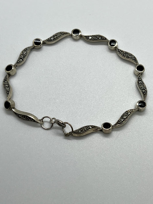 925 STERLING SILVER AGATE & MARCASITE BRACELET