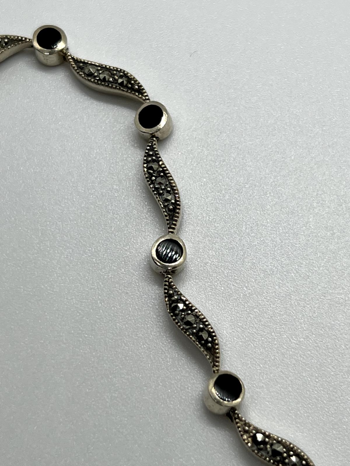 925 STERLING SILVER AGATE & MARCASITE BRACELET