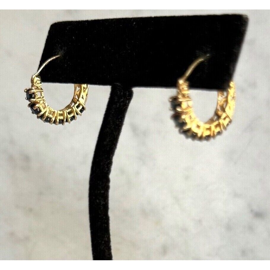 14K  YELLOW GOLD  AND BLUE SPINEL HOOP EARRINGS SKY