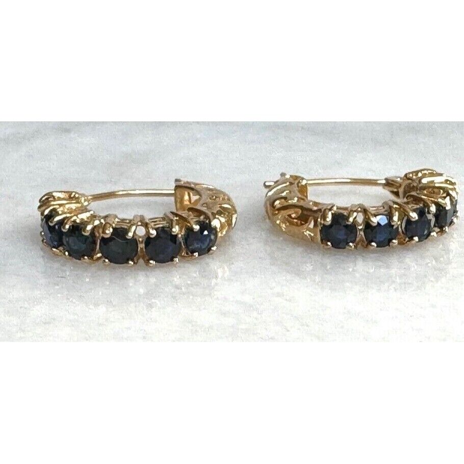 14K  YELLOW GOLD  AND BLUE SPINEL HOOP EARRINGS SKY