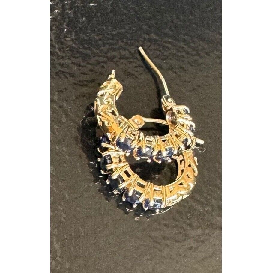 14K  YELLOW GOLD  AND BLUE SPINEL HOOP EARRINGS SKY