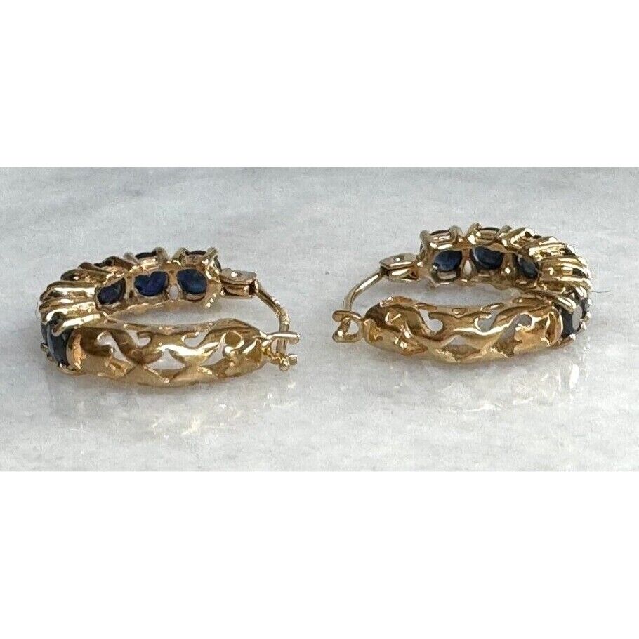 14K  YELLOW GOLD  AND BLUE SPINEL HOOP EARRINGS SKY