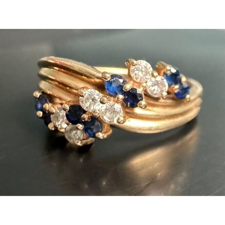 14K YELLOW GOLD  DIAMOND AND BLUE SPINEL RING SIZE 5.75 SKY