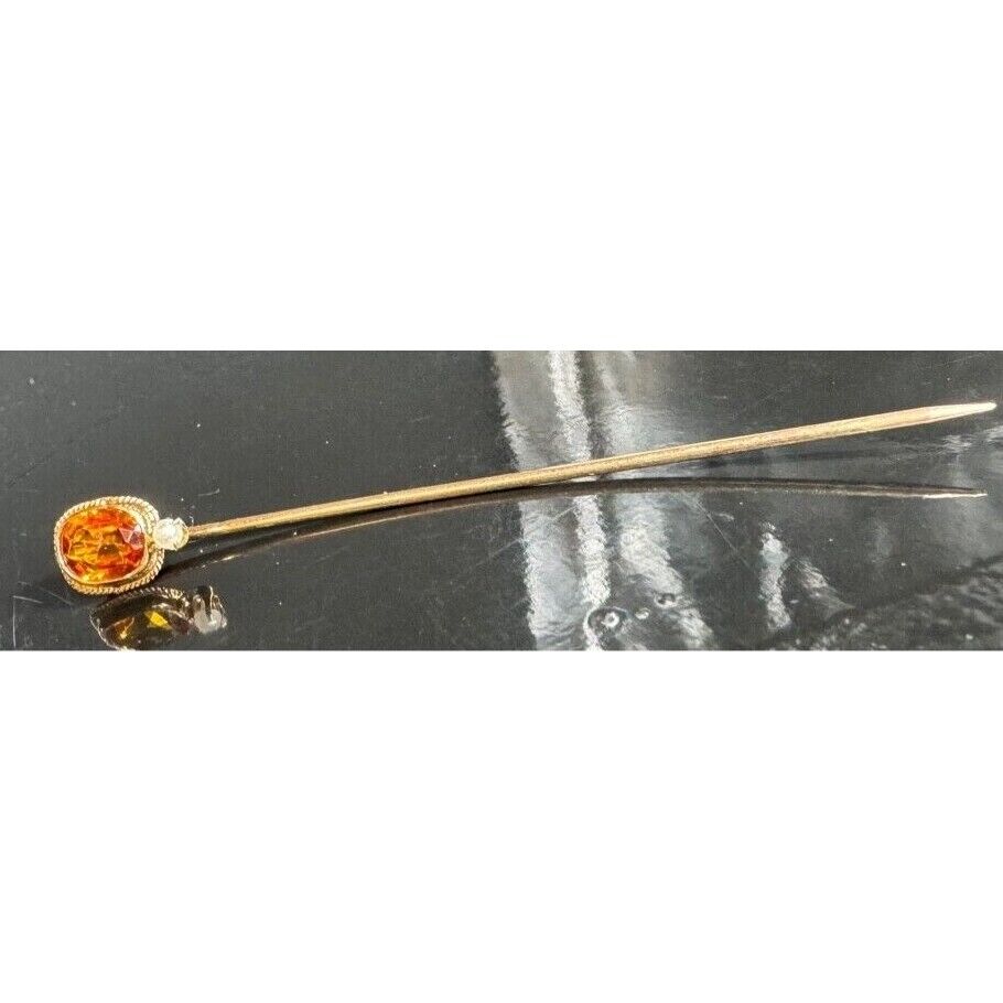 ART DECO ERA YELLOW GOLD  GOLDEN CZ AND NATURAL SEEDPEARL STICK PIN SKY