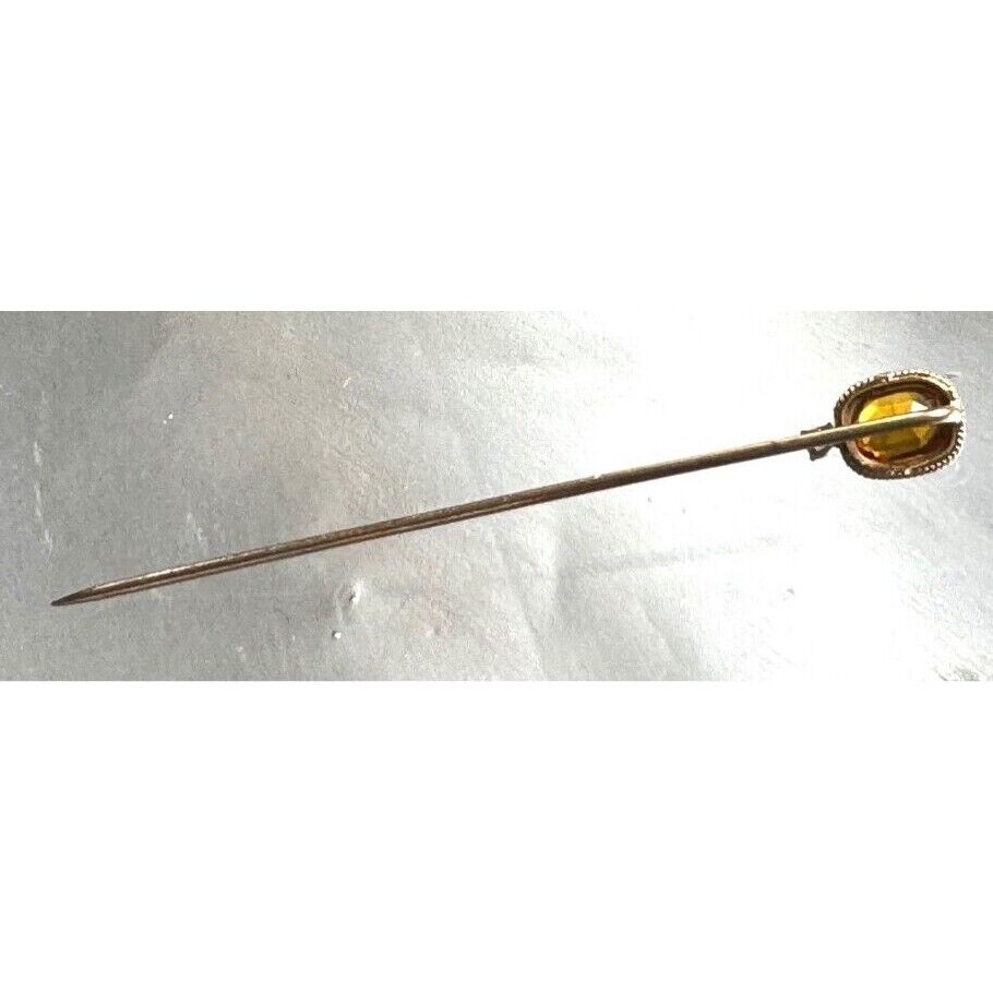 ART DECO ERA YELLOW GOLD  GOLDEN CZ AND NATURAL SEEDPEARL STICK PIN SKY