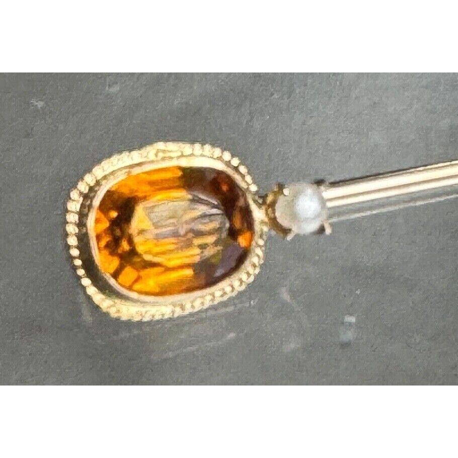 ART DECO ERA YELLOW GOLD  GOLDEN CZ AND NATURAL SEEDPEARL STICK PIN SKY