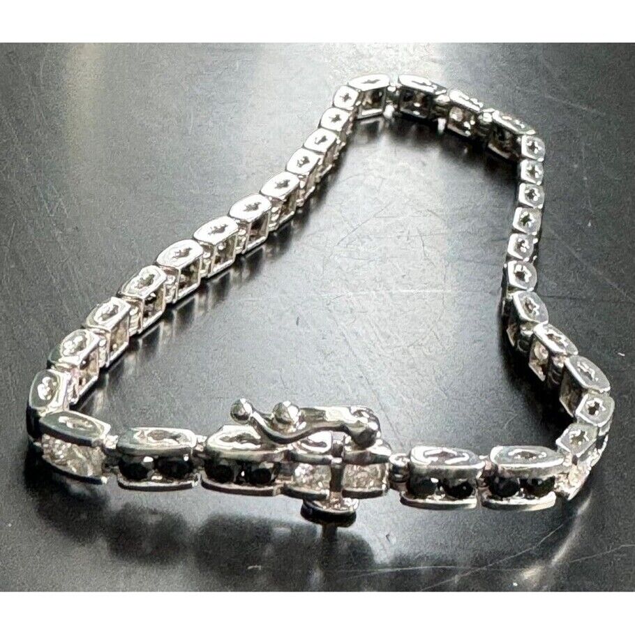 14K WHITE GOLD CLEAR AND BLACK DIAMONDS TENNIS BRACELET SKY