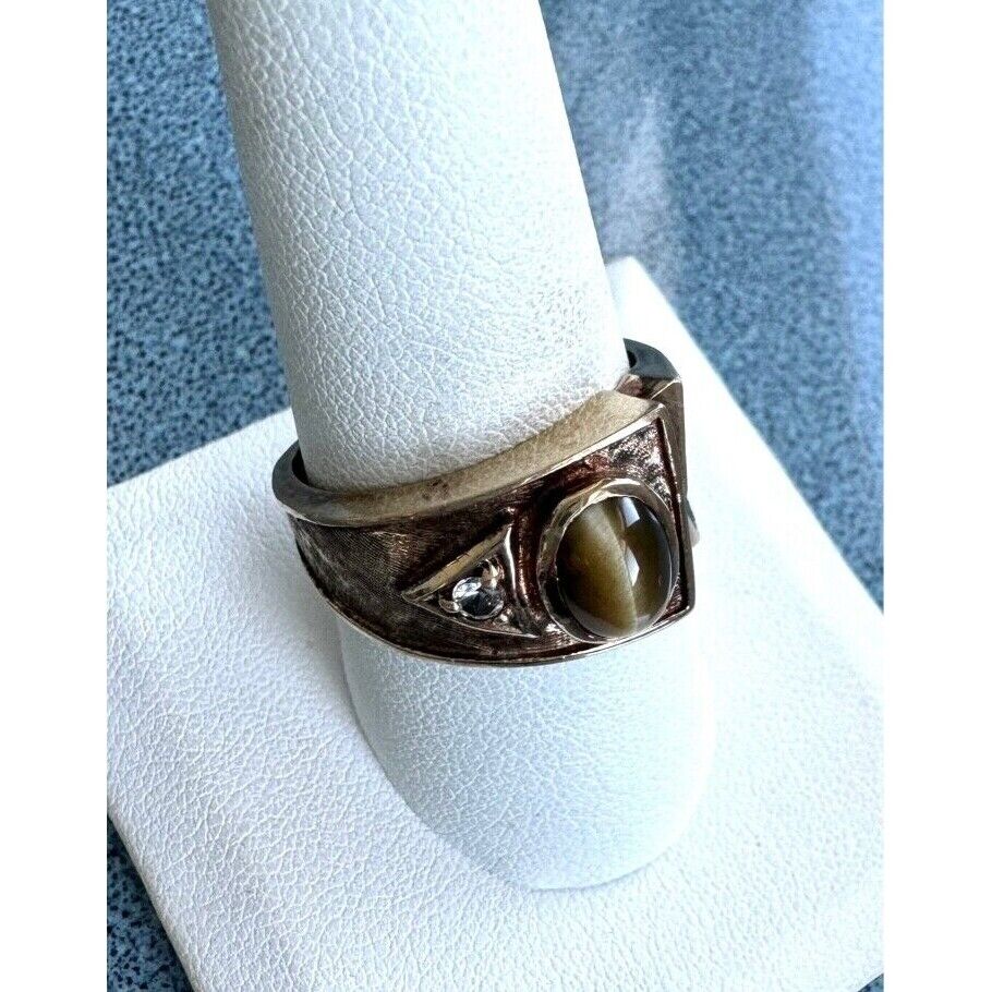 DASON MENS YELLOW GOLD  AND TIGER'S EYE AND AQUAMARINE RING SIZE 9.75 SKY