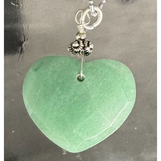 925 STERLING SILVER GREEN AQUAMARINE HEART PENDANT NECKLACE SKY