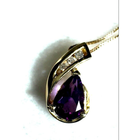 YELLOW GOLD AMETHYST AND DIAMOND PENDANT NECKLACE SKY