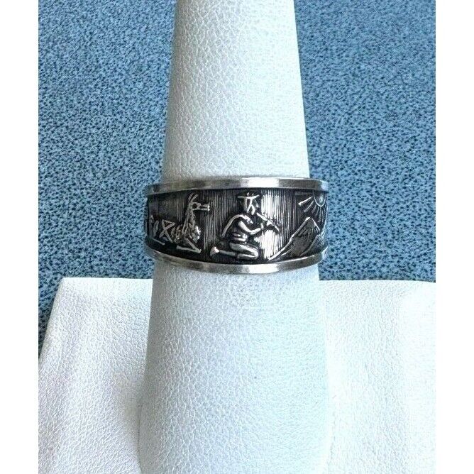 925 STERLING SILVER PASTORAL GANRE CIGAR BAND ADJUSTABLE RING SKY