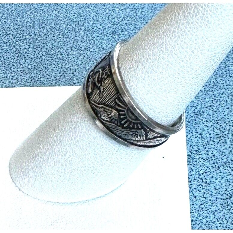 925 STERLING SILVER PASTORAL GANRE CIGAR BAND ADJUSTABLE RING SKY