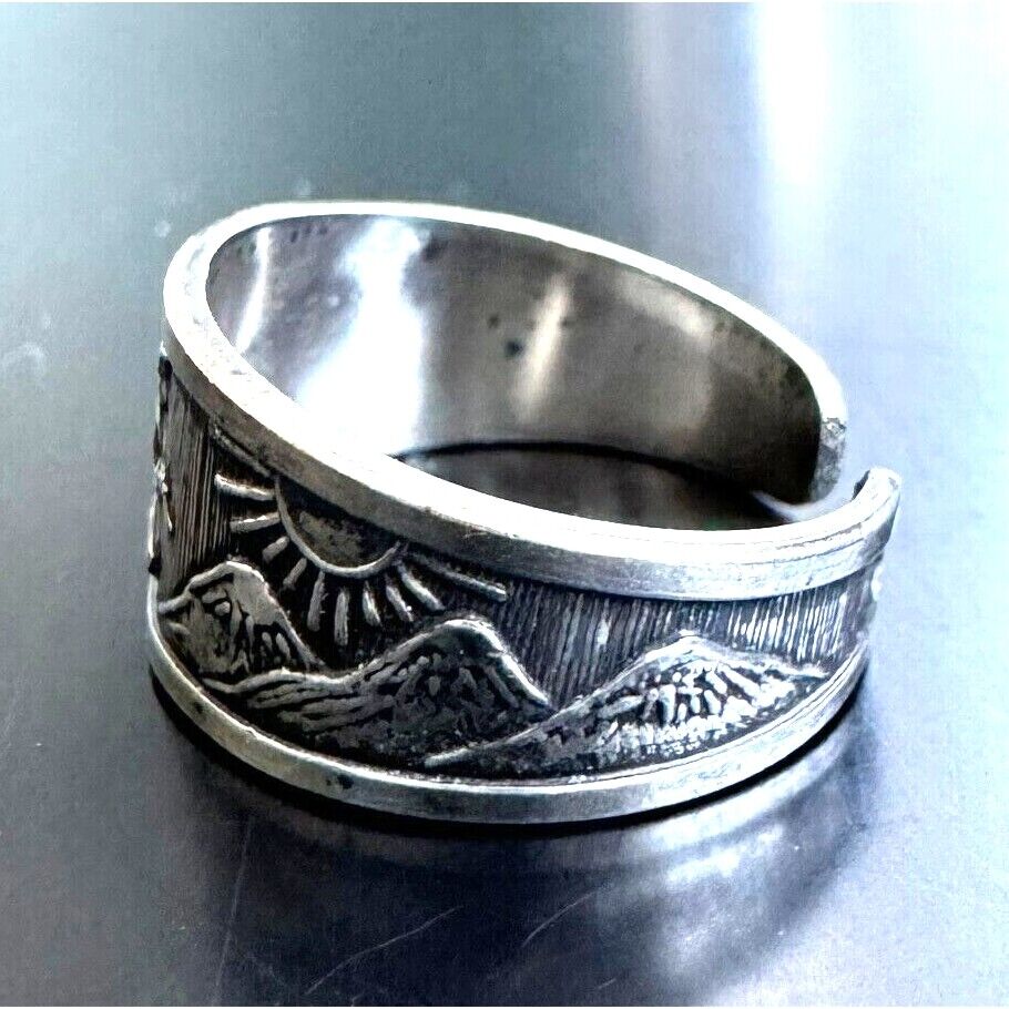 925 STERLING SILVER PASTORAL GANRE CIGAR BAND ADJUSTABLE RING SKY