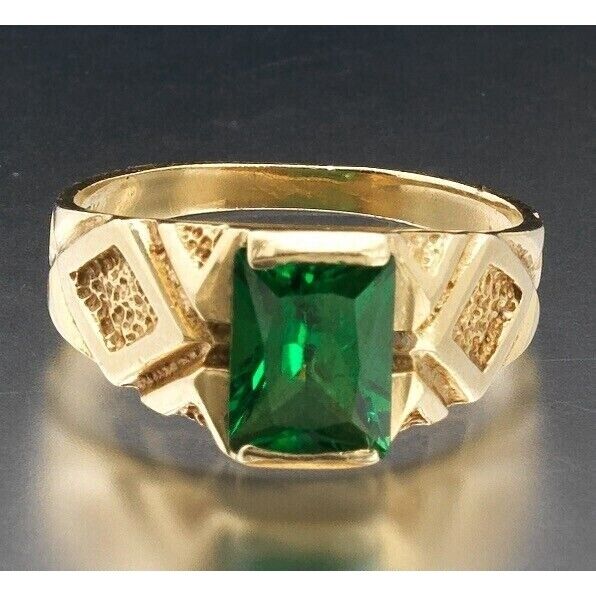 14K YELLOW GOLD LAB-CREATED EMERALD RING SIZE 6 SKY