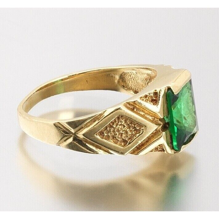 14K YELLOW GOLD LAB-CREATED EMERALD RING SIZE 6 SKY