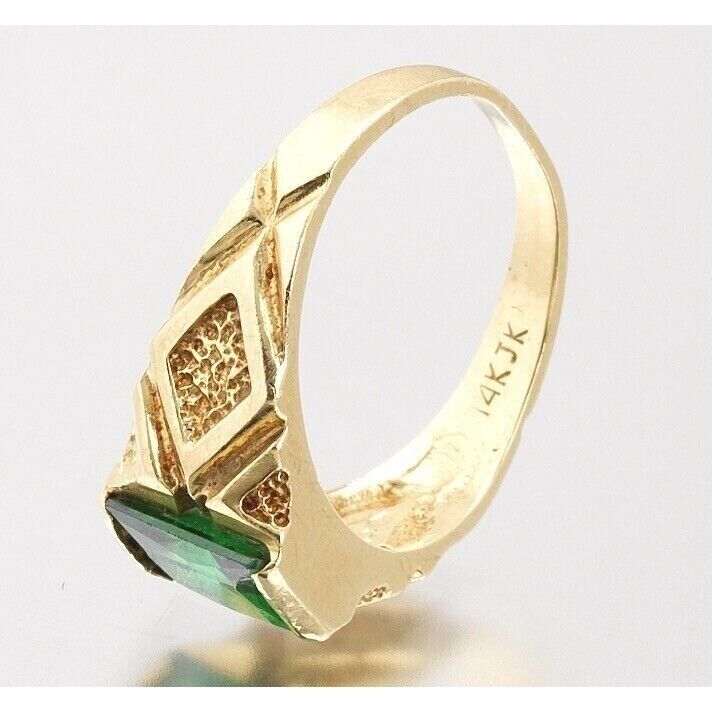 14K YELLOW GOLD LAB-CREATED EMERALD RING SIZE 6 SKY