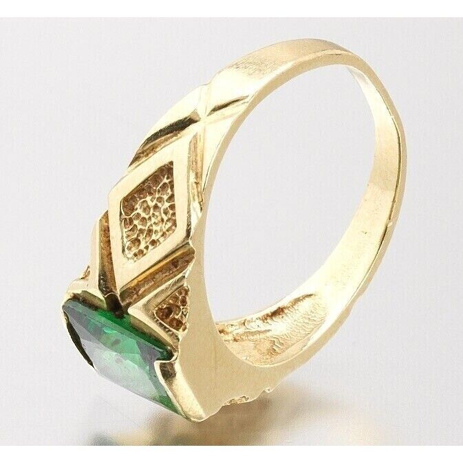 14K YELLOW GOLD LAB-CREATED EMERALD RING SIZE 6 SKY