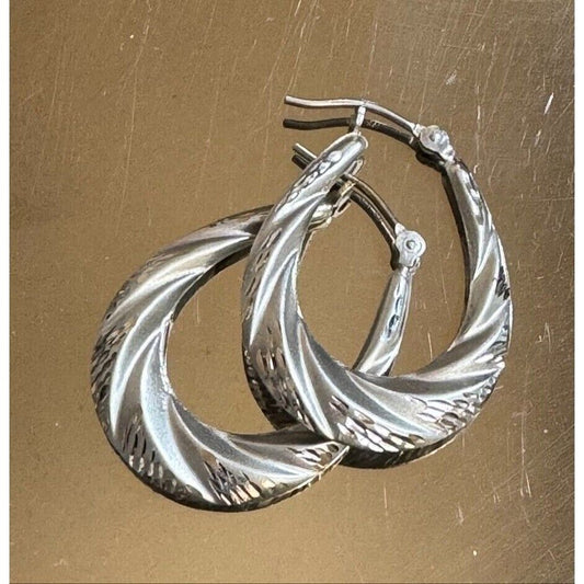 JCM 14K WHITE GOLD BRIGHT CUT HOOP EARRINGS SKY