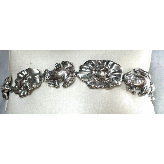 925 STERLING SILVER FROGS ON LOTUS PADS BRACELET SKY