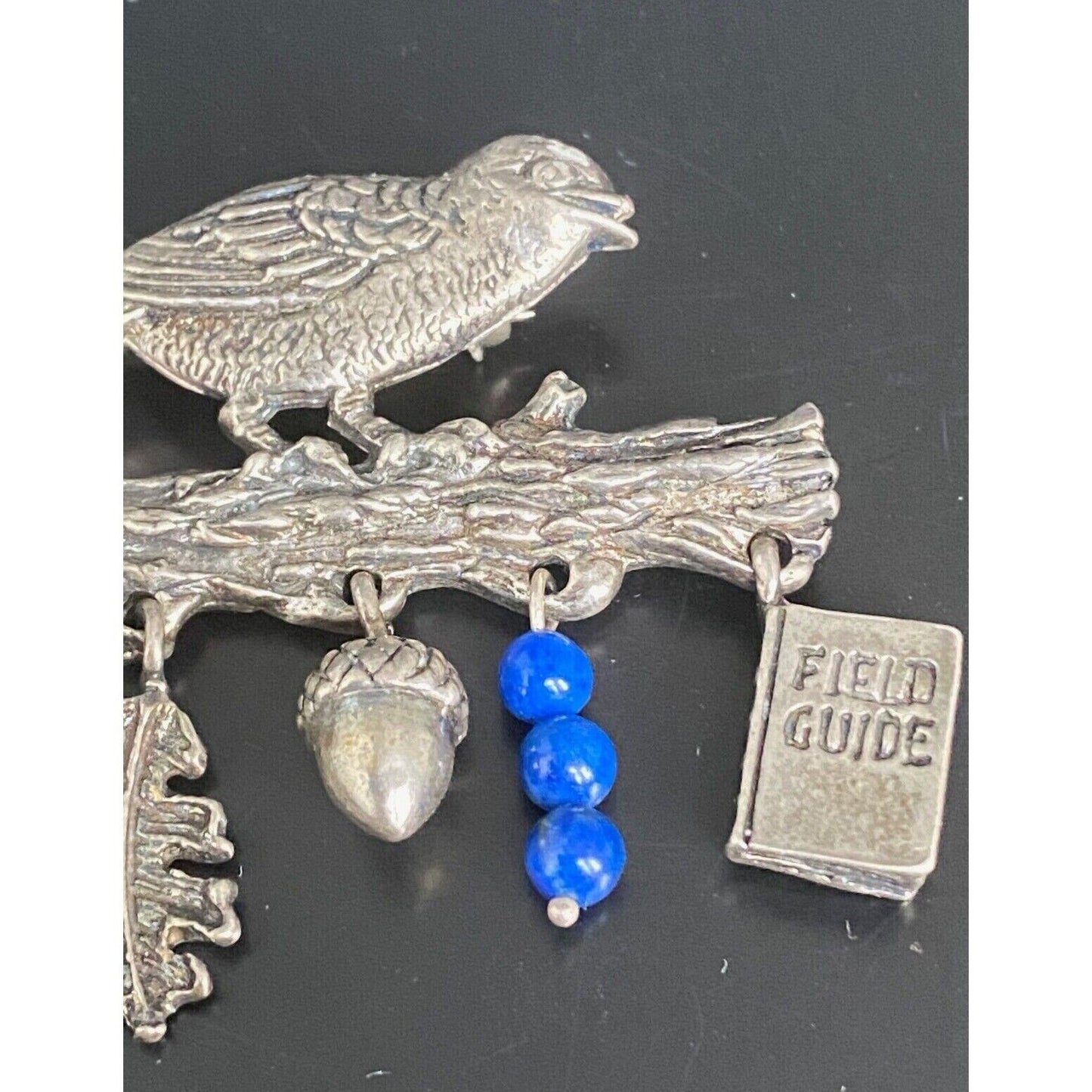 925 STERLING SILVER AND LAPIS LASULI BIRD ON PERCH BIRDWATCHER'S CHARM SKY