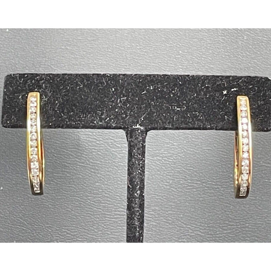 925 STERLING SILVER VERMEIL DIAMOND HUGGIE EARRINGS SKY