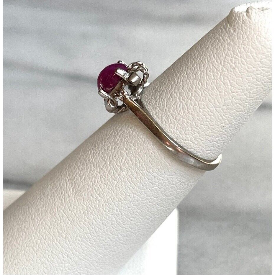 WHITE GOLD STAR RED SPINEL RING SIZE 5 SKY