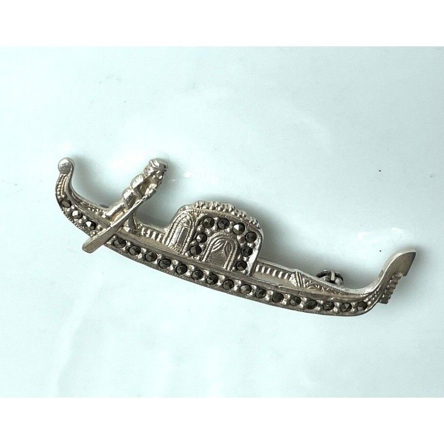 925 STERLING SILVER AND MARCASITES GONDOLA BROOCH SKY