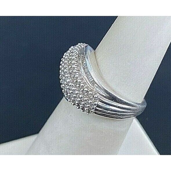 925 STERLING SILVER & 0.5 CARAT DIAMOND WAVY BAND RING SIZE 5.5 SKY