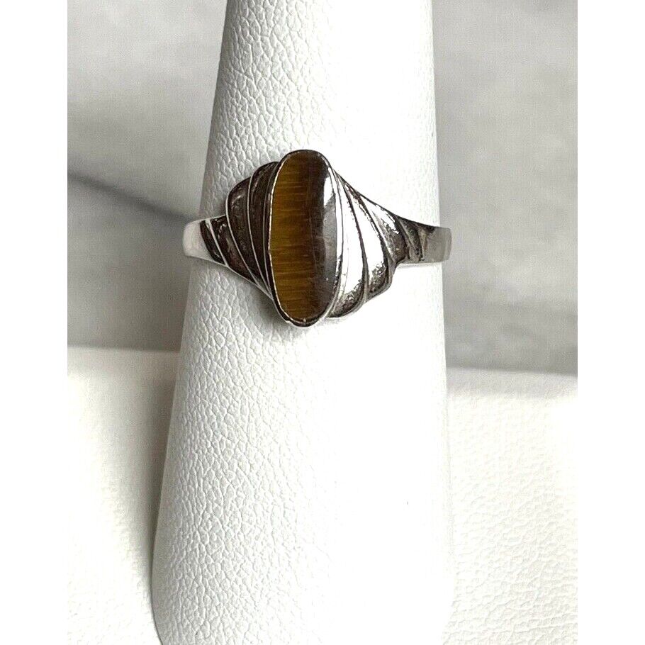 925 STERLING SILVER TIGER'S EYE RING SIZE 7.75 SKY