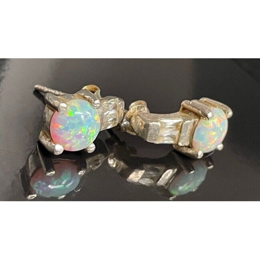 925 STERLING  SILVER FAUX OPAL & CZ EARRINGS SKY