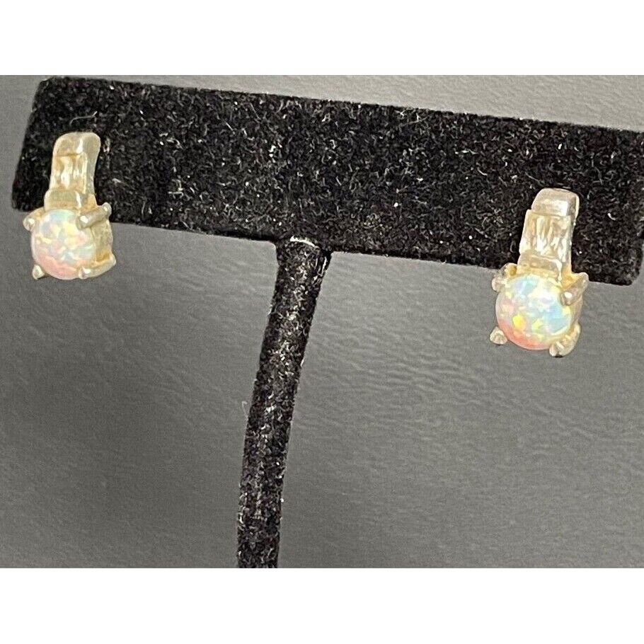 925 STERLING  SILVER FAUX OPAL & CZ EARRINGS SKY