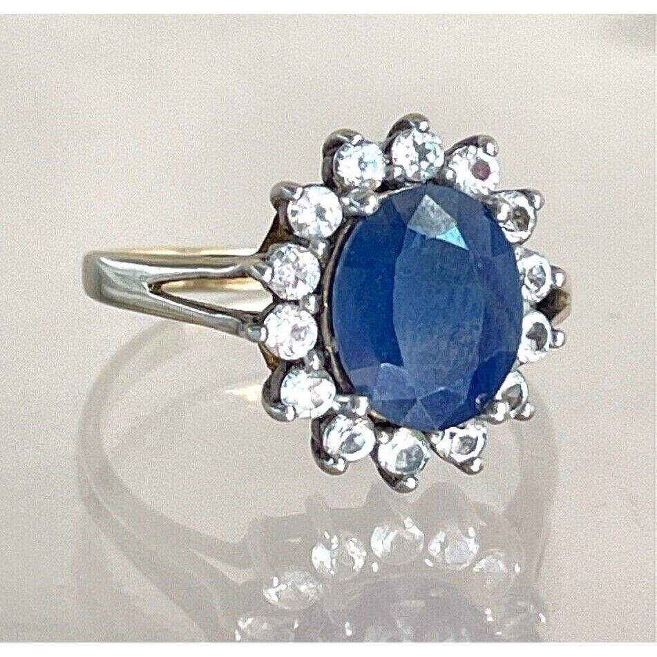 925 STERLING SILVER LAB-CREATED SAPPHIRE & NATURAL COLORLESS TOPAZ RING SKY