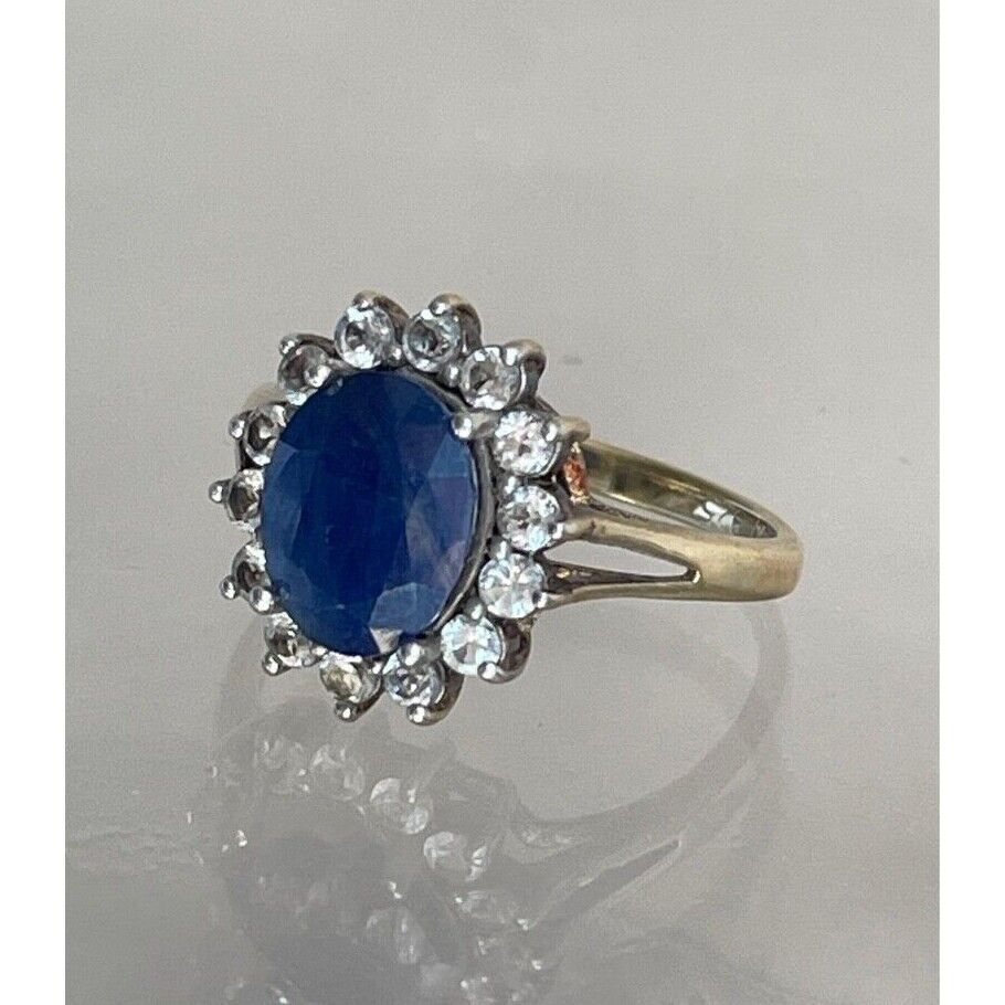 925 STERLING SILVER LAB-CREATED SAPPHIRE & NATURAL COLORLESS TOPAZ RING SKY