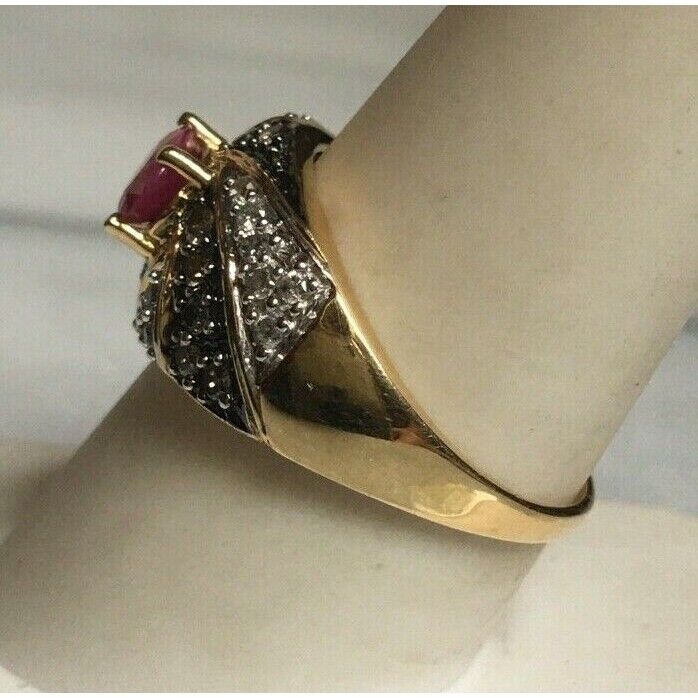 GEMS EN VOGUE 14k YELLOW GOLD CLEAR AND CHOCOLATE DIAMOND & RUBY RING SKY