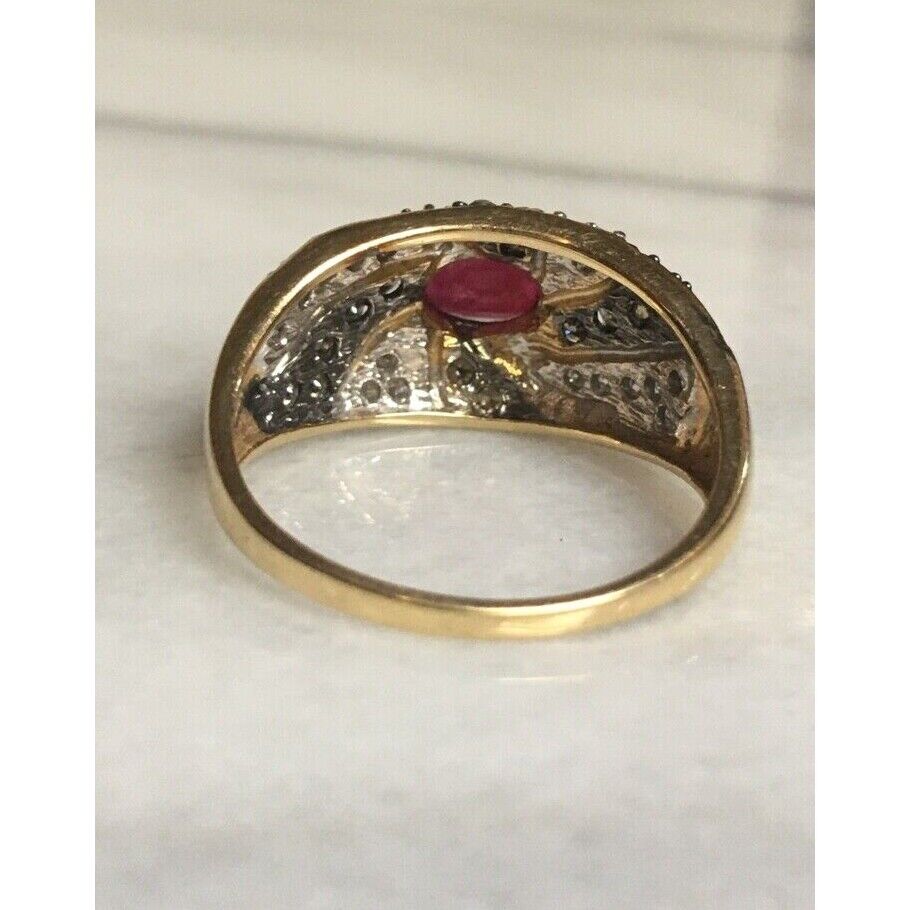 GEMS EN VOGUE 14k YELLOW GOLD CLEAR AND CHOCOLATE DIAMOND & RUBY RING SKY