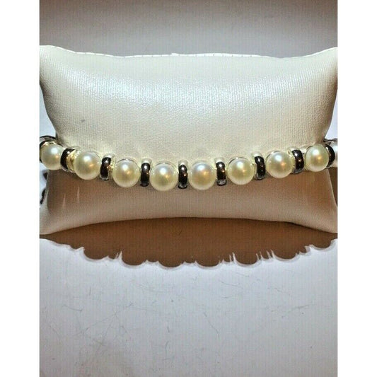 CLASSY 925 STERLING SILVER & PEARL BRACELET. NEW SKY