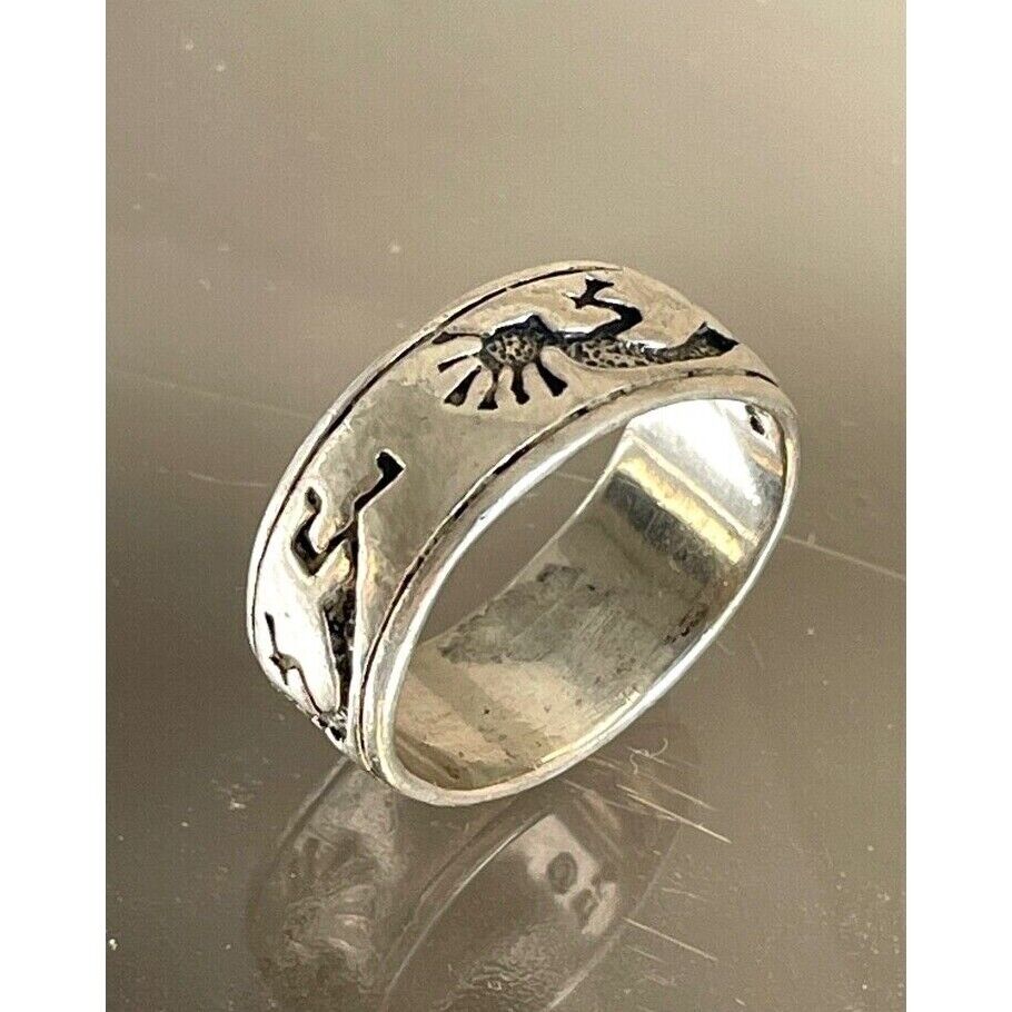 PETER STONE 925 STERLING SILVER KOKOPELLI MOTIEF BAND RING SIZE 7.5 SKY